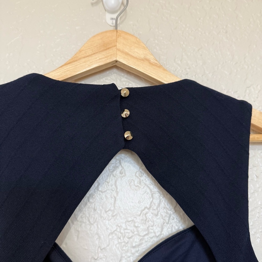 GUESS Navy Blue Bodycon Dress Size 6 Modern Cocktail Minimalist Chic 90s Revival - Picture 10 of 11